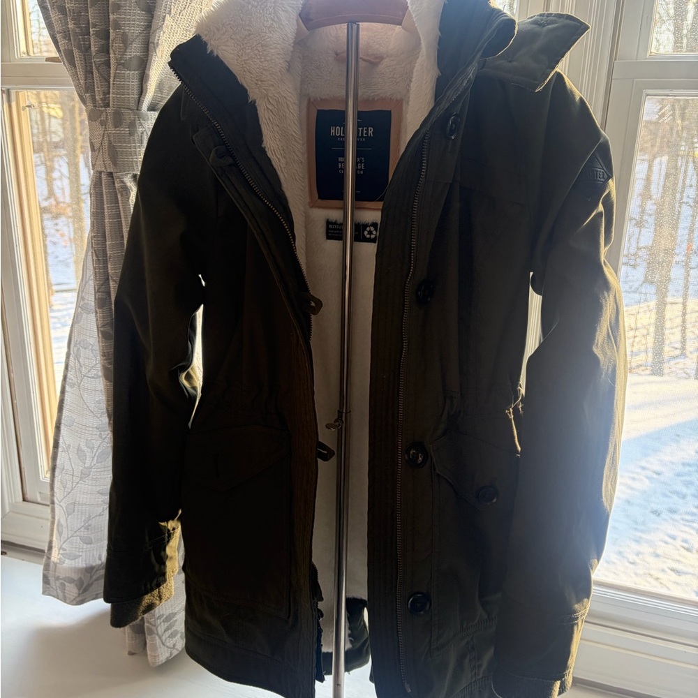 Hollister Women's Olive Utility Jacket with Soft White Interior